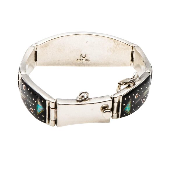 Navajo Artist Opal Multi-Stone Micro Inlay Link Bracelet in Sterling Silver Size - Picture 5 of 7